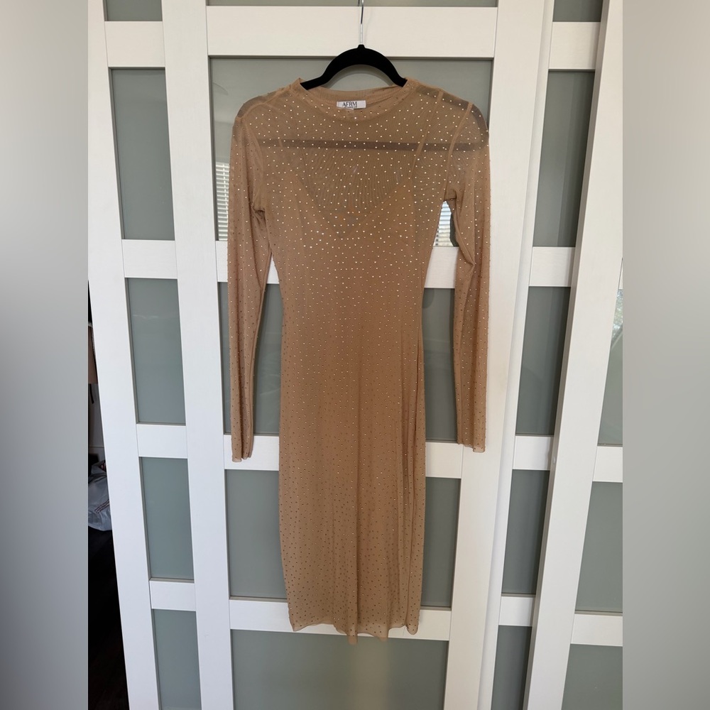 AFRM Tan Long Sleeve Dress with Sparkle